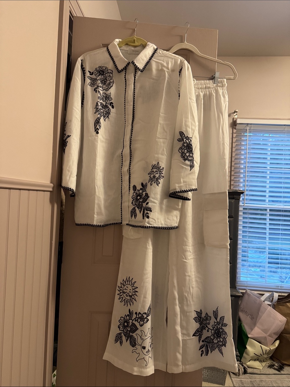 HalfHeart White Two-Piece Floral Set with a charcoal design